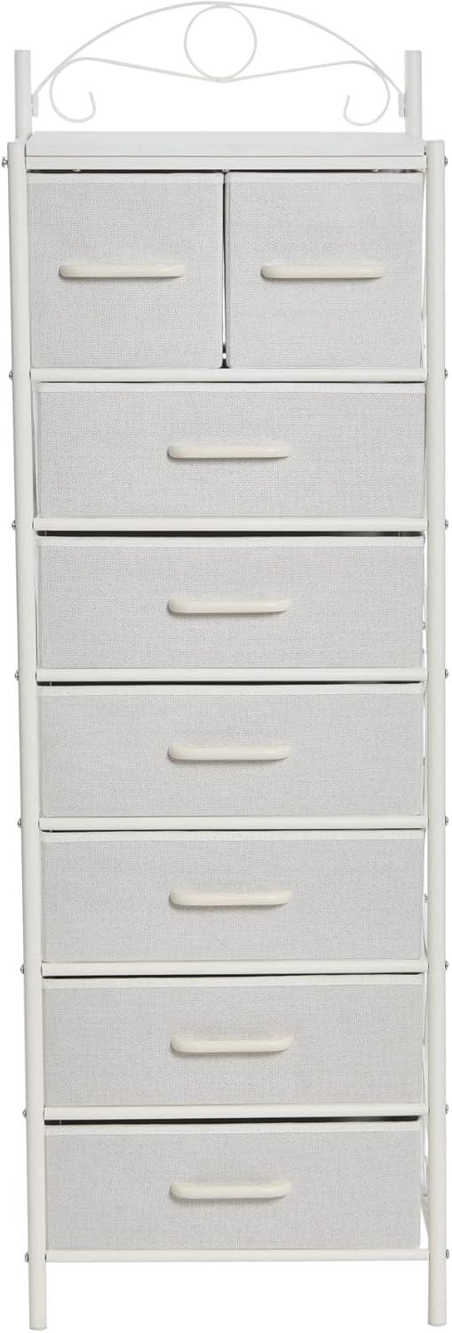 image:imageHousehold Essentials Victoria Dresser Tower Storage Organizer with 8 Drawers White Metal Frame and Scandinavian White TopWhite