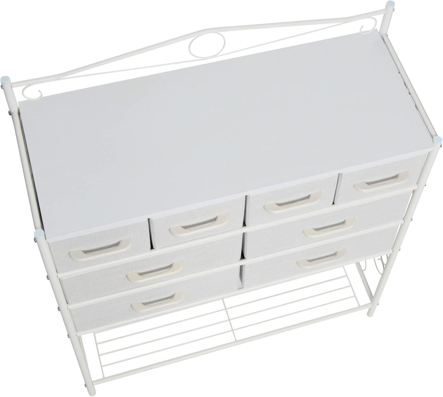 image:imageHousehold Essentials Victoria Dresser Tower Storage Organizer with 8 Drawers White Metal Frame and Scandinavian White TopWhite