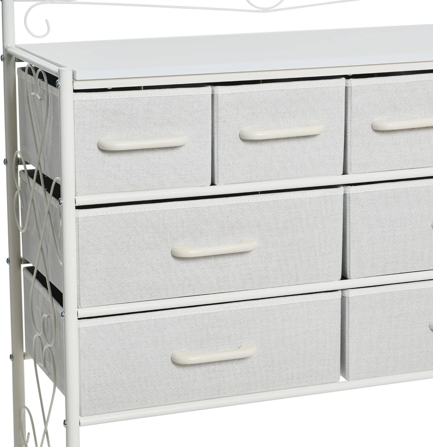 image:imageHousehold Essentials Victoria Dresser Tower Storage Organizer with 8 Drawers White Metal Frame and Scandinavian White TopWhite