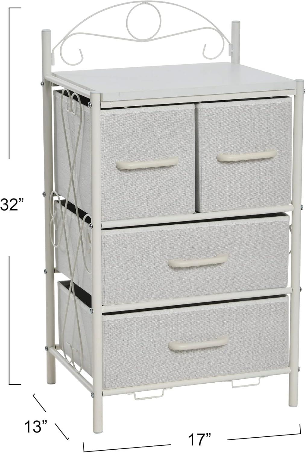 image:imageHousehold Essentials Victoria Dresser Tower Storage Organizer with 8 Drawers White Metal Frame and Scandinavian White TopWhite