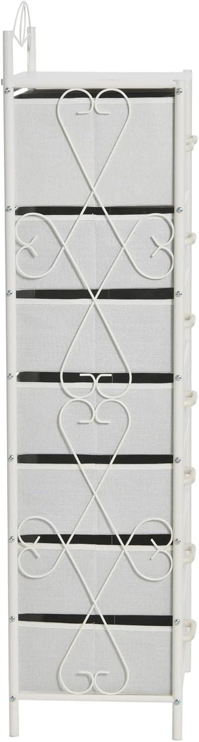 image:imageHousehold Essentials Victoria Dresser Tower Storage Organizer with 8 Drawers White Metal Frame and Scandinavian White TopWhite