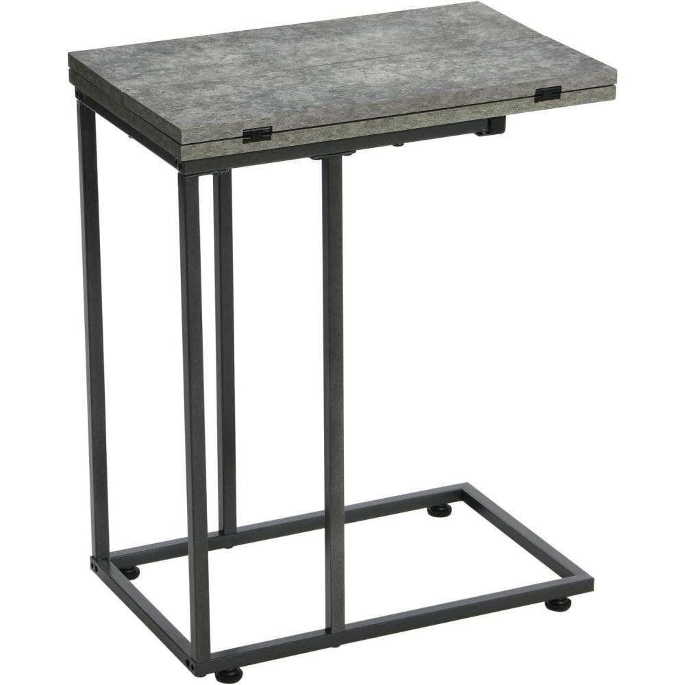 image:imageHousehold Essentials Jamestown Extendable CShaped for Accessiblity Side End Table Rustic Slate Concrete and Black MetalGrey