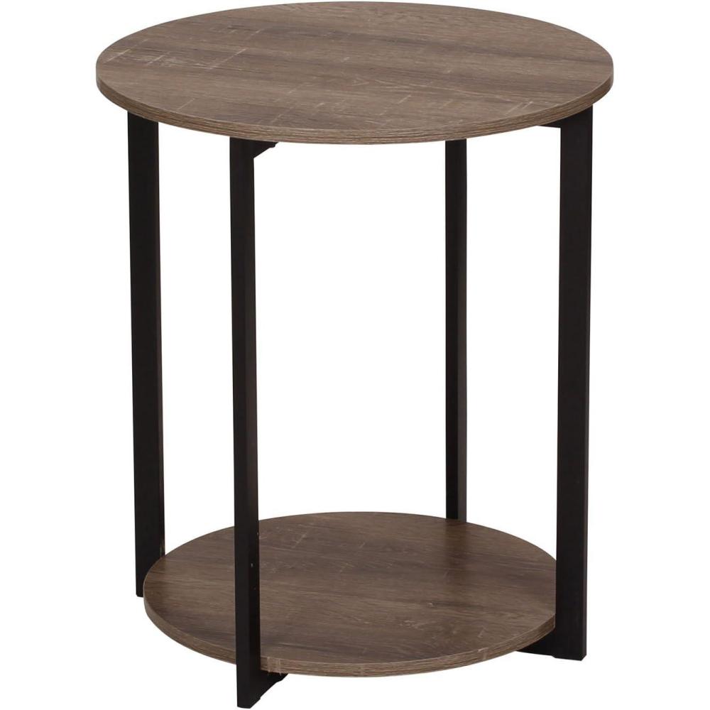 image:imageHousehold Essentials Jamestown Round Side End Table with Storage Shelf Rustic Slate Concrete and Black MetalAshwood