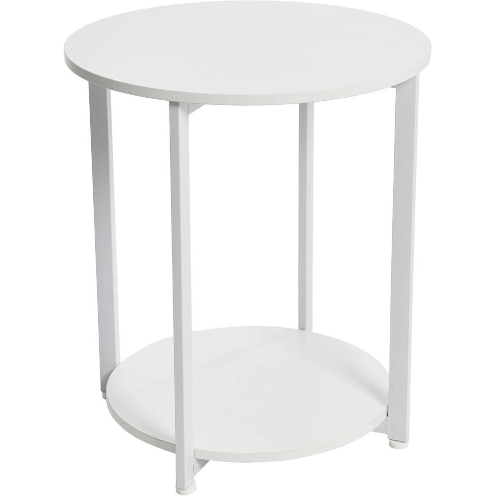 image:imageHousehold Essentials Jamestown Round Side End Table with Storage Shelf Rustic Slate Concrete and Black MetalScandinavian White