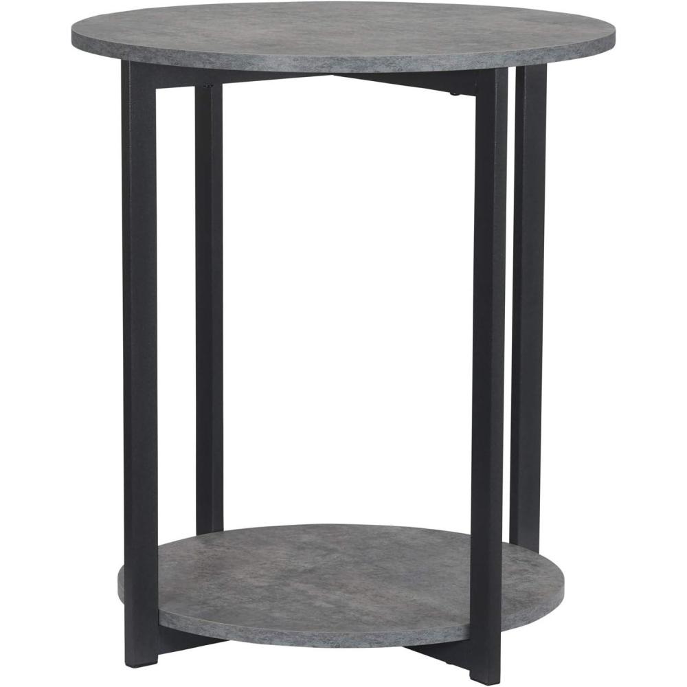 image:imageHousehold Essentials Jamestown Round Side End Table with Storage Shelf Rustic Slate Concrete and Black MetalSlate