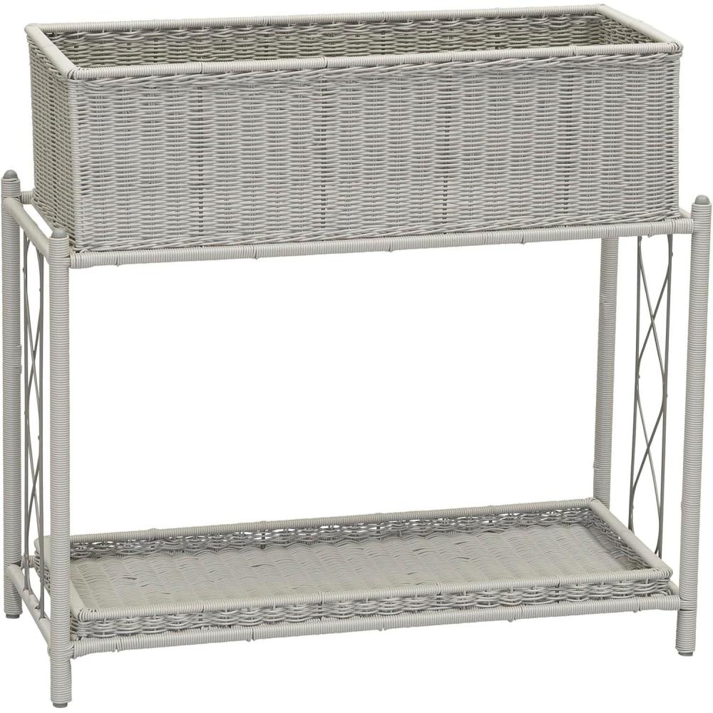 image:imageHousehold Essentials Raised Two Tier Plant Stand with Two Interchangeable Shelves WhiteGrey