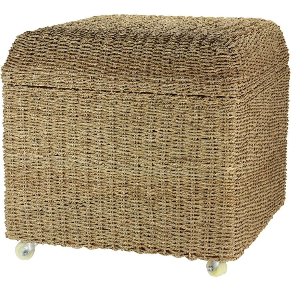 image:imageHousehold Essentials Seagrass Rolling Wicker Storage Ottoman