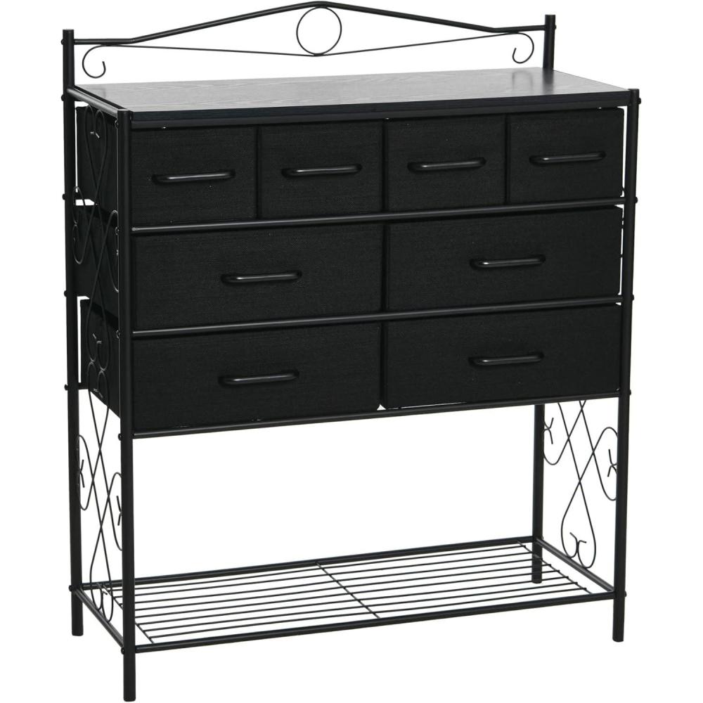 image:imageHousehold Essentials Victoria Dresser Tower Storage Organizer with 8 Drawers White Metal Frame and Scandinavian White TopBlack Oak
