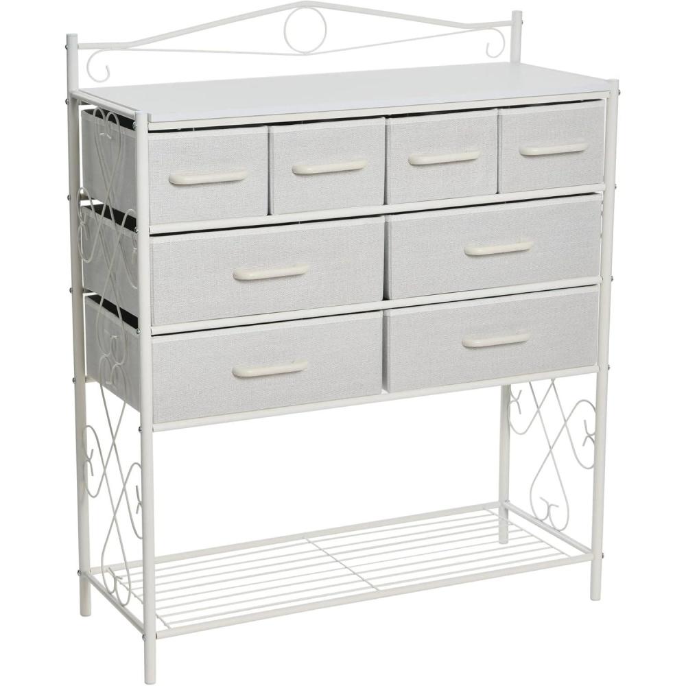 image:imageHousehold Essentials Victoria Dresser Tower Storage Organizer with 8 Drawers White Metal Frame and Scandinavian White TopWhite
