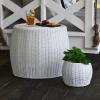 Household Essentials Handwoven Resin Barrel Side Table Storage Container, Black 18” H x 20” Dia.(Grey)