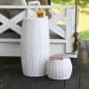 Household Essentials Handwoven Resin Barrel Side Table Storage Container, Black 18” H x 20” Dia.(White)