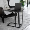 Household Essentials Jamestown Extendable C-Shaped for Accessiblity Side End Table Rustic Slate Concrete and Black Metal(Black)