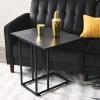 Household Essentials Jamestown Extendable C-Shaped for Accessiblity Side End Table Rustic Slate Concrete and Black Metal(Black)