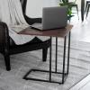 Household Essentials Jamestown Extendable C-Shaped for Accessiblity Side End Table Rustic Slate Concrete and Black Metal(Brown)