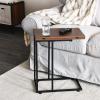 Household Essentials Jamestown Extendable C-Shaped for Accessiblity Side End Table Rustic Slate Concrete and Black Metal(Brown)