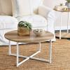 Household Essentials Jamestown Round Coffee Table Coastal Oak Rustic Wood Grain and White Metal