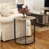 Household Essentials Jamestown Round Side End Table with Storage Shelf Rustic Slate Concrete and Black Metal(Ashwood)