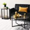 Household Essentials Jamestown Round Side End Table with Storage Shelf Rustic Slate Concrete and Black Metal(Black Oak)