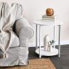 Household Essentials Jamestown Round Side End Table with Storage Shelf Rustic Slate Concrete and Black Metal(Scandinavian White)
