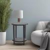 Household Essentials Jamestown Round Side End Table with Storage Shelf Rustic Slate Concrete and Black Metal(Slate)