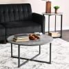 Household Essentials Jamestown Round Side End Table with Storage Shelf Rustic Slate Concrete and Black Metal(Slate)