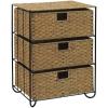 Household Essentials 3 Drawer Wicker Storage Unit, Handwoven Seagrass, Strong Metal Frame with Curved Feet, Durable, Compact,, No Assembly Required, Natural