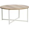 Household Essentials Jamestown Round Coffee Table Coastal Oak Rustic Wood Grain and White Metal