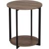 Household Essentials Jamestown Round Side End Table with Storage Shelf Rustic Slate Concrete and Black Metal(Ashwood)