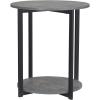 Household Essentials Jamestown Round Side End Table with Storage Shelf Rustic Slate Concrete and Black Metal(Slate)