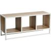 Household Essentials Jamestown TV Stand Coffee Table with Square Cube Storage Compartments Coastal Oak Rustic Wood Grain and White Metal