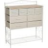 Household Essentials Victoria Dresser Tower Storage Organizer with 8 Drawers White Metal Frame and Scandinavian White Top(Coastal Oak)
