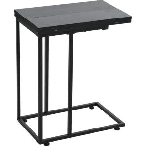 Household Essentials Jamestown Extendable C-Shaped for Accessiblity Side End Table Rustic Slate Concrete and Black Metal(Black)