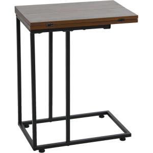 Household Essentials Jamestown Extendable C-Shaped for Accessiblity Side End Table Rustic Slate Concrete and Black Metal(Brown)
