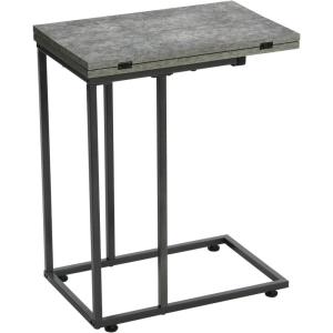 Household Essentials Jamestown Extendable C-Shaped for Accessiblity Side End Table Rustic Slate Concrete and Black Metal(Grey)