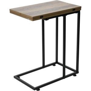 Household Essentials Jamestown Extendable C-Shaped for Accessiblity Side End Table Rustic Slate Concrete and Black Metal(Taupe)