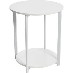Household Essentials Jamestown Round Side End Table with Storage Shelf Rustic Slate Concrete and Black Metal(Scandinavian White)