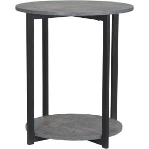 Household Essentials Jamestown Round Side End Table with Storage Shelf Rustic Slate Concrete and Black Metal(Slate)