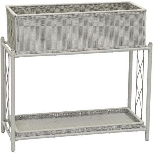 Household Essentials Raised Two Tier Plant Stand with Two Interchangeable Shelves, White(Grey)