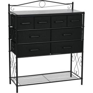 Household Essentials Victoria Dresser Tower Storage Organizer with 8 Drawers White Metal Frame and Scandinavian White Top(Black Oak)