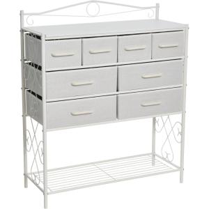 Household Essentials Victoria Dresser Tower Storage Organizer with 8 Drawers White Metal Frame and Scandinavian White Top(White)