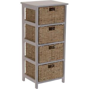 Household Essentials Storage Chest of 4 Drawers White Sollid Wood and Natural Wicker Baskets