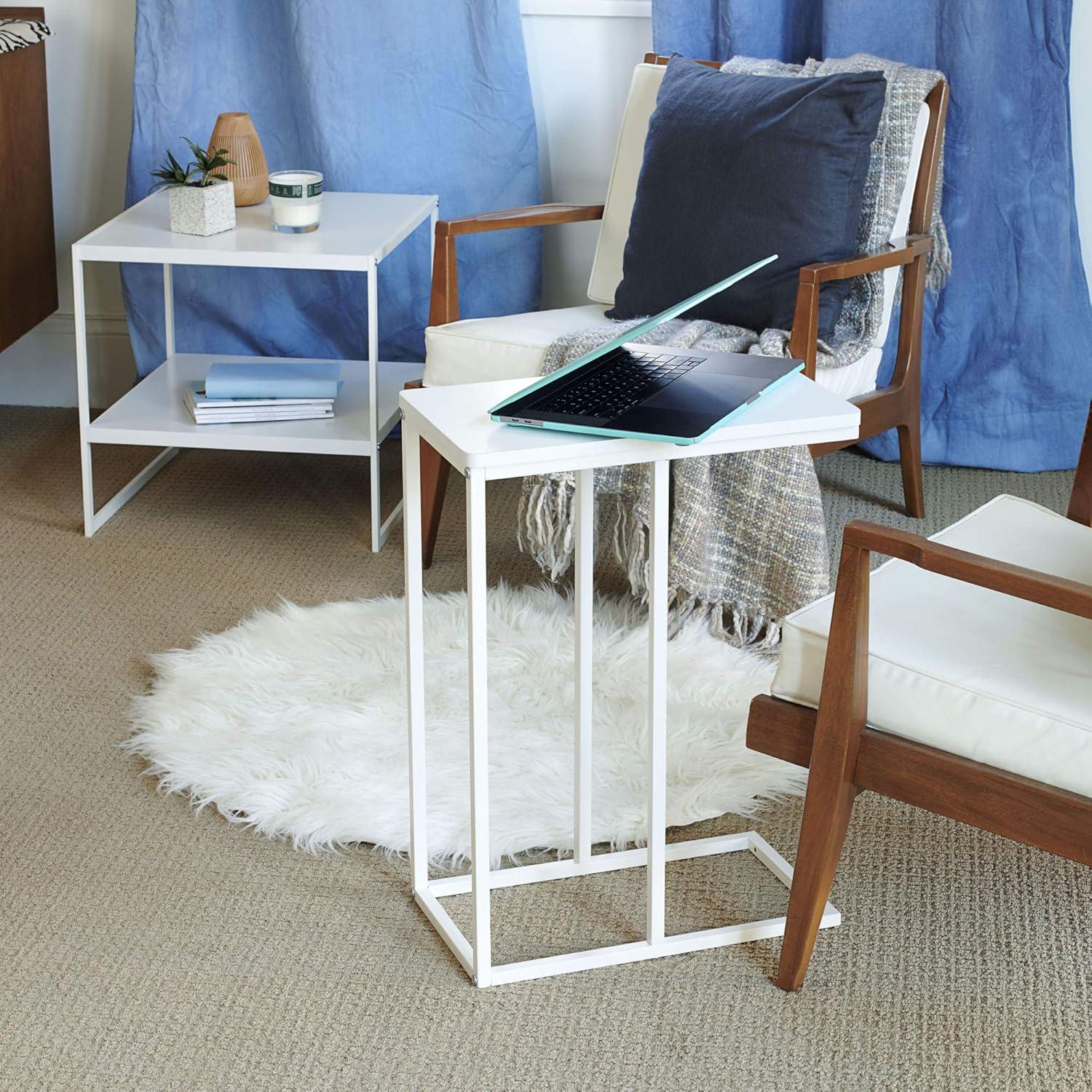 image:imageHousehold Essentials Jamestown CShaped for Accessiblity Side End Table Scandinavian White and White MetalScandinavian White