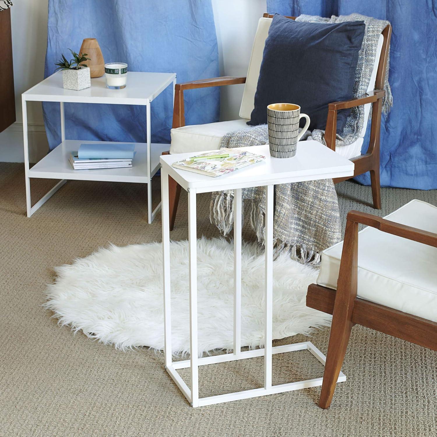 image:imageHousehold Essentials Jamestown CShaped for Accessiblity Side End Table Scandinavian White and White MetalScandinavian White