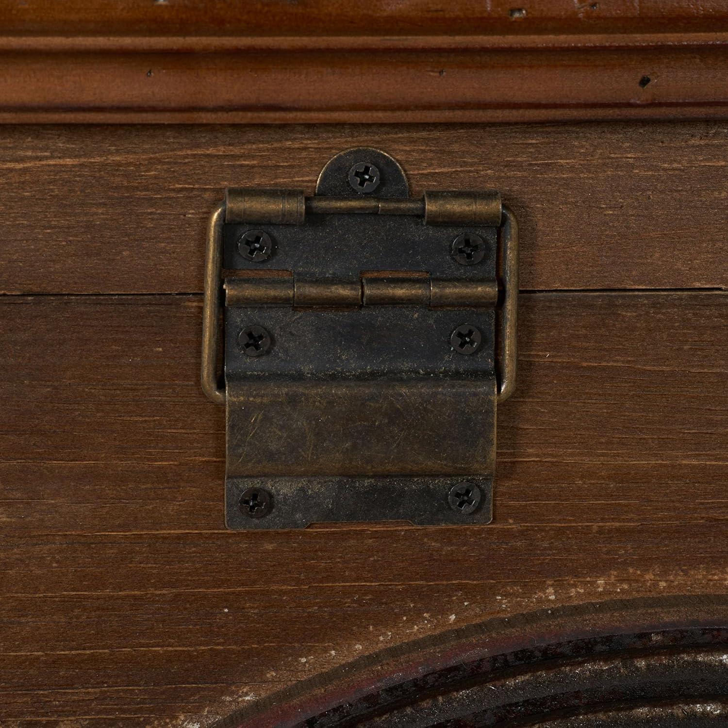 image:imageHousehold Essentials Decorative Trunk Embossed Metal Small Chinese Fir Wood Darkened Interior Rope Handles Flat and Fully Opening Lid Handmade Walnut and Almond StainArch