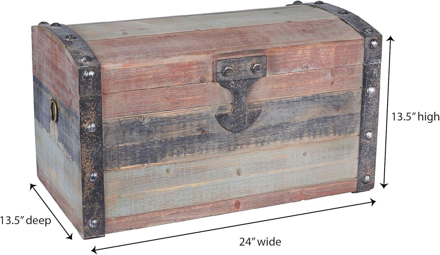 image:imageHousehold Essentials Decorative Trunk Embossed Metal Small Chinese Fir Wood Darkened Interior Rope Handles Flat and Fully Opening Lid Handmade Walnut and Almond StainDome