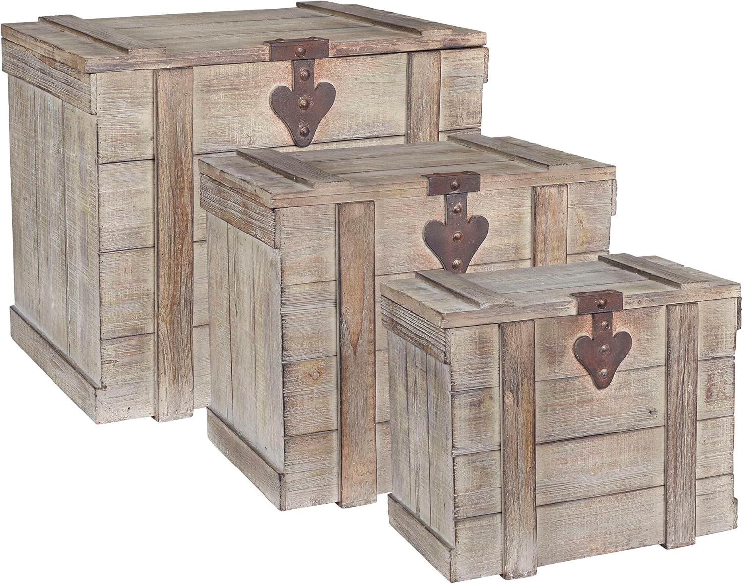 image:imageHousehold Essentials Decorative Trunk Embossed Metal Small Chinese Fir Wood Darkened Interior Rope Handles Flat and Fully Opening Lid Handmade Walnut and Almond StainAntiqued