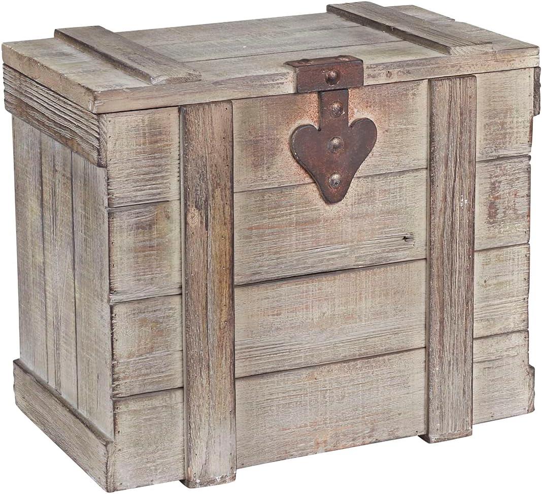 image:imageHousehold Essentials Decorative Trunk Embossed Metal Small Chinese Fir Wood Darkened Interior Rope Handles Flat and Fully Opening Lid Handmade Walnut and Almond StainAntiqued