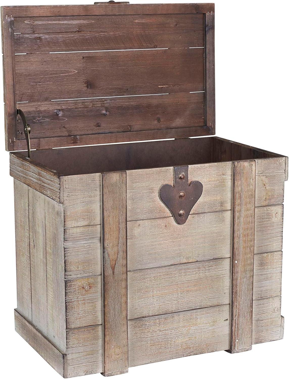 image:imageHousehold Essentials Decorative Trunk Embossed Metal Small Chinese Fir Wood Darkened Interior Rope Handles Flat and Fully Opening Lid Handmade Walnut and Almond StainAntiqued