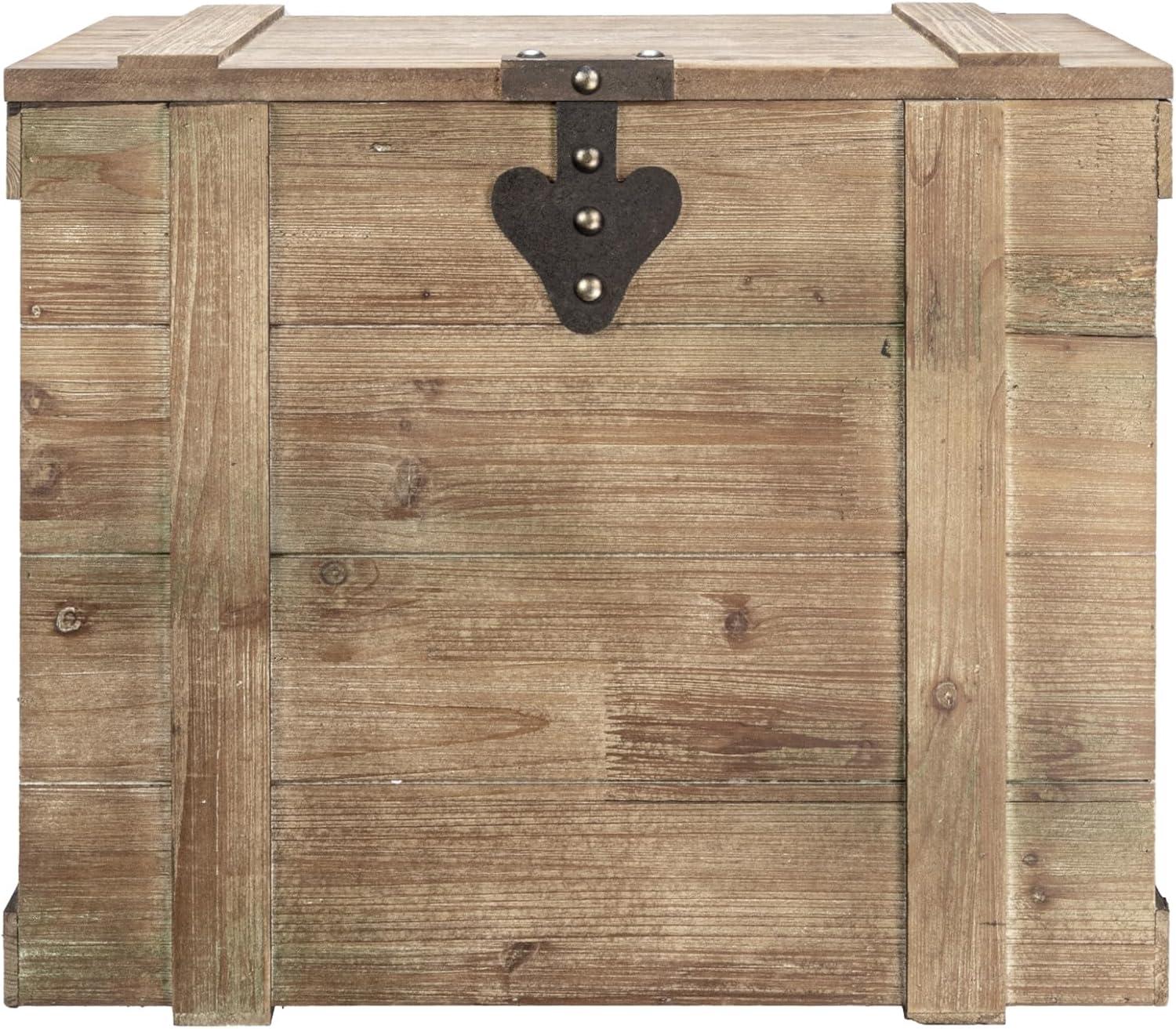 image:imageHousehold Essentials Decorative Trunk Embossed Metal Small Chinese Fir Wood Darkened Interior Rope Handles Flat and Fully Opening Lid Handmade Walnut and Almond StainAntiqued