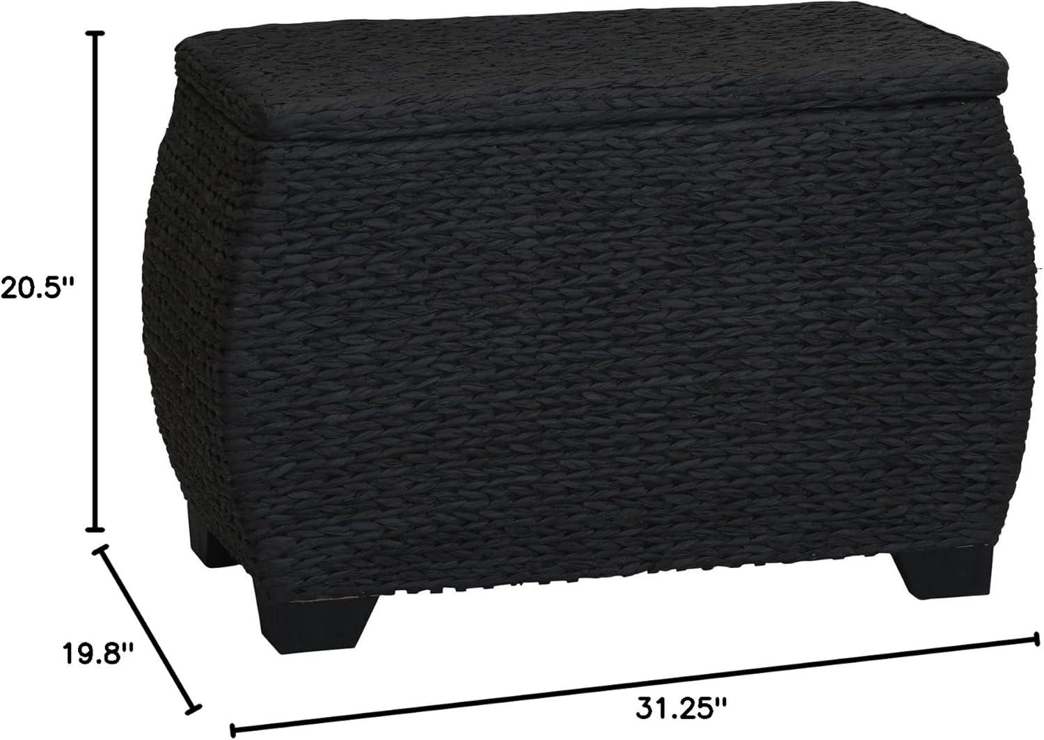 image:imageHousehold Essentials Large Curved Wicker Storage Chest with Liner Water Hyacinth NaturalBlack